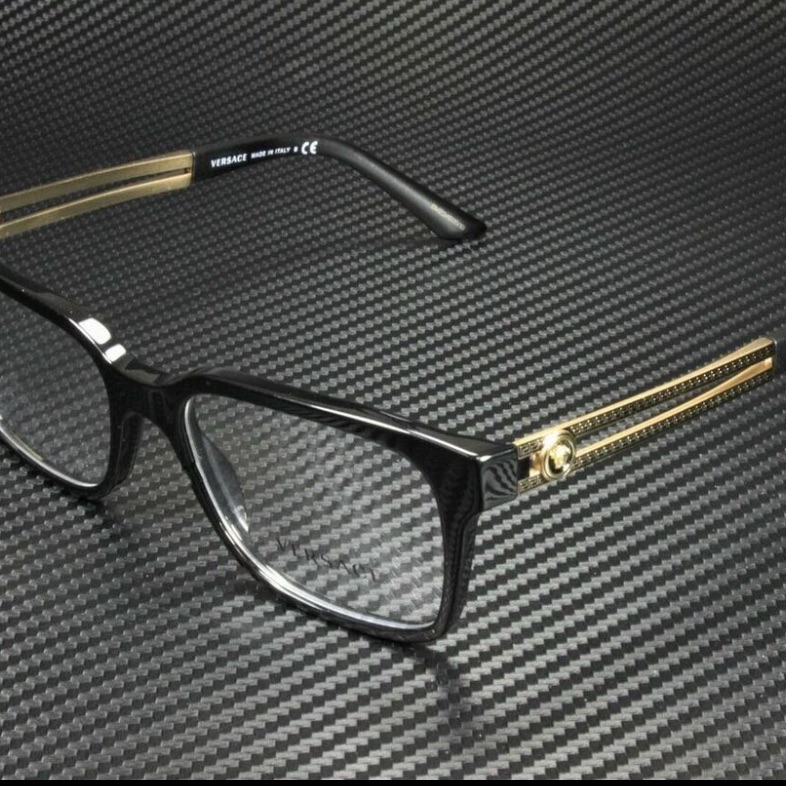 Versace Ve3218 Black Gold Square Eyeglasses Full Rim Designer Frames